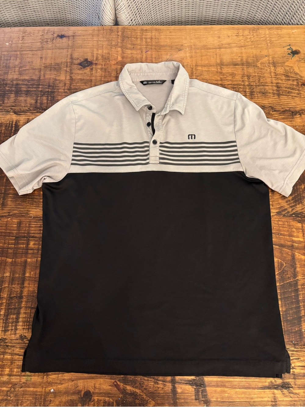 Travis Mathew Two-Tone Black and Light Gray Striped Polo